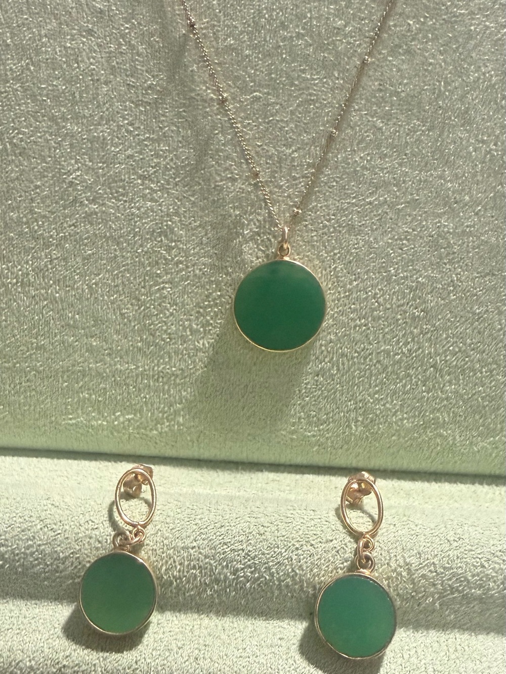 Chrysophase Bight Green gemstone necklace and earring set in gold filled.